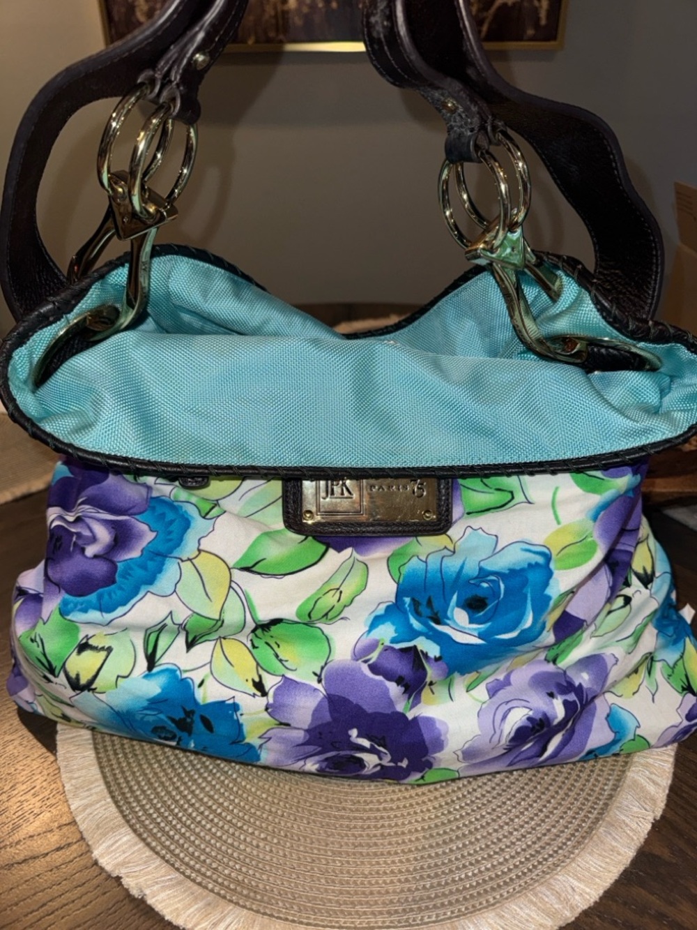 Floral Reversible Shoulder Bag in Blue, Purple & Turquoise - Picture 2 of 6